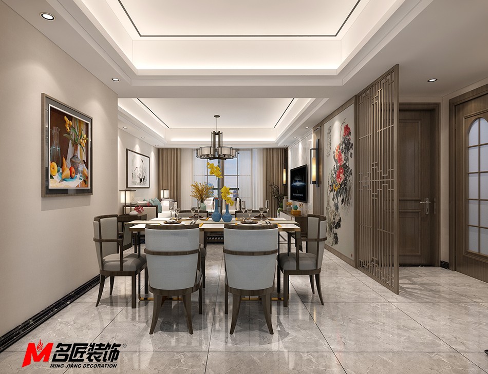 新中式风格室内装修设计效果图-桐庐中海寰宇三居123平米