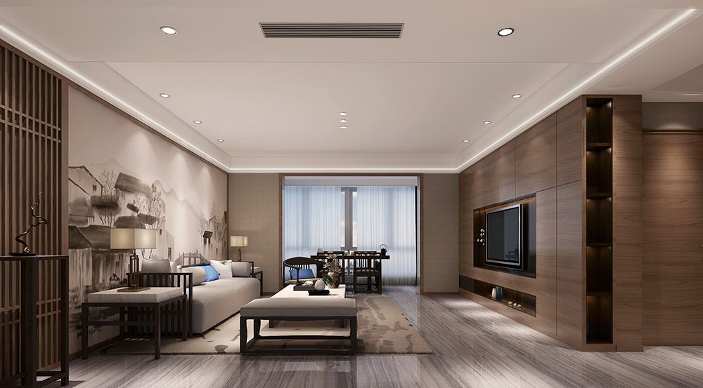 新中式风格室内装修设计效果图-桐庐美的桂畔君兰三居168平米