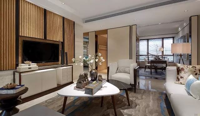 桐庐室内装修金沙半岛128平方米三居-现代中式风格室内设计家装案例