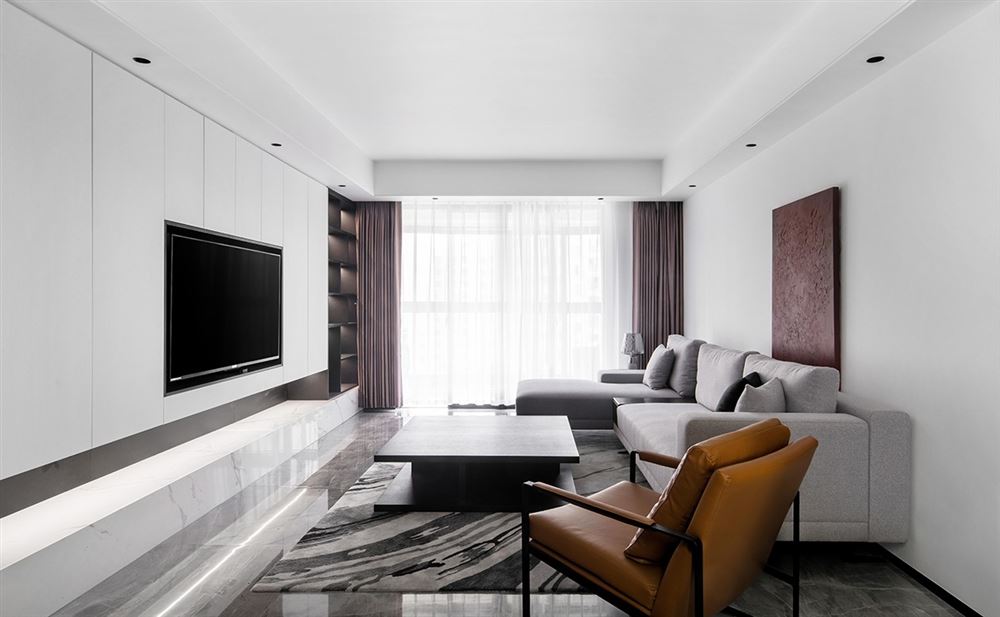 桐庐装修设计锦江国际新城126平方米三居-现代极简风格室内家装案例效果图