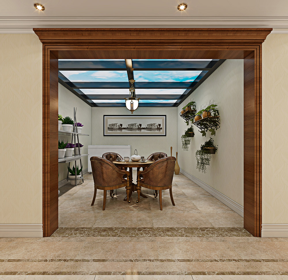 包头小白河别墅320平米简美风格装修案例-会客室