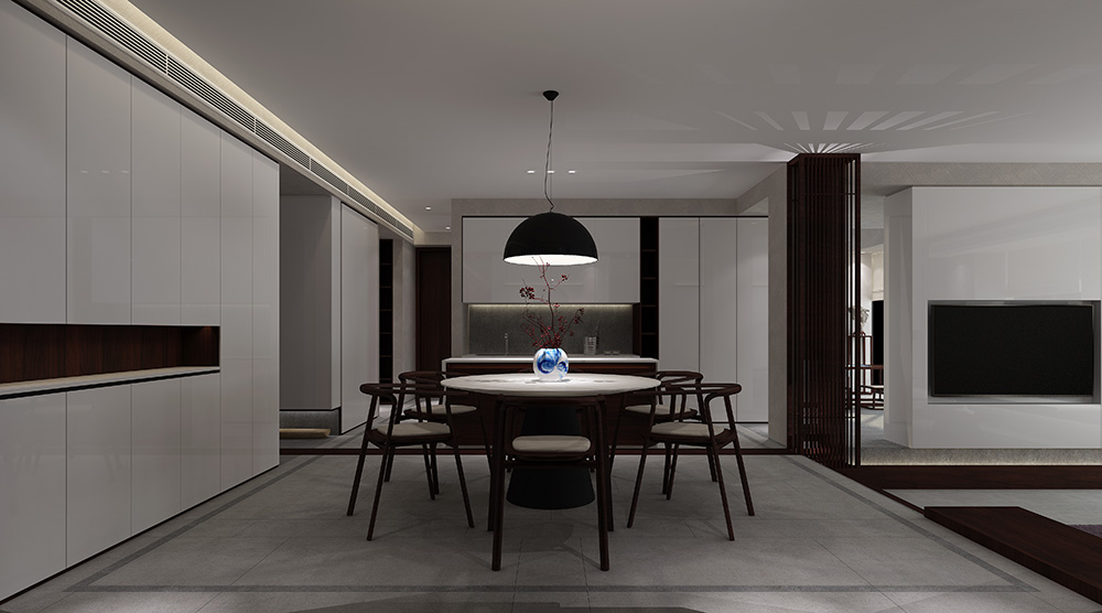 新中式风格室内装修设计效果图-雅颂流花君庭平层-室内餐厅装修设计