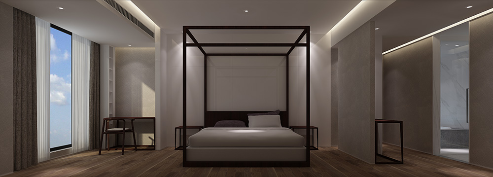 新中式风格室内装修设计效果图-雅颂流花君庭平层-室内主卧装修设计