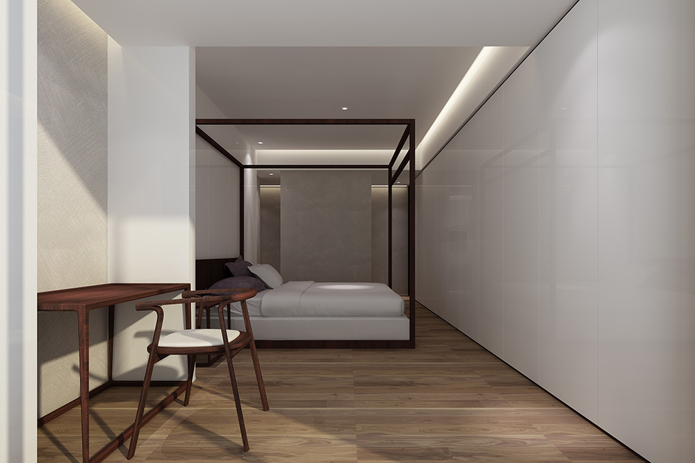 新中式风格室内装修设计效果图-雅颂流花君庭平层-室内主卧装修设计