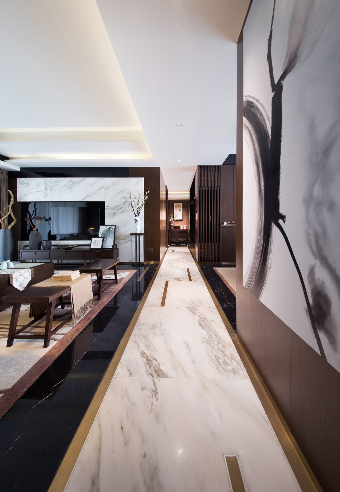 新中式风格室内设计家装案例-客厅走廊